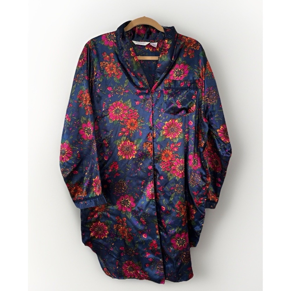 Vtg Romantic Moods Sleep Shirt Multicolor Floral Sz L